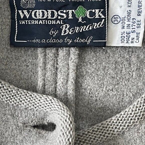 Vintage 80s Womens Woodstock Boiled Wool Gray Bavarian Cable Knit Cardigan Sz M - Picture 2 of 8